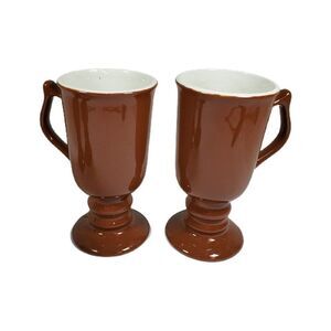 Set of 2 Hall #1273 Vintage Brown Pedestal Irish Coffee Mug Cup MCM Tumbler Lot